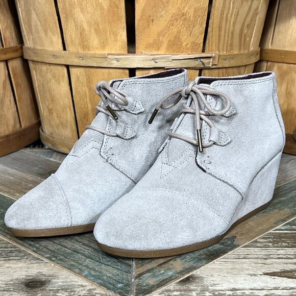 Toms Kala Wedge Tan Suede Desert Lace-Up Ankle Boots Booties Womens Size 8.5 - Picture 3 of 11